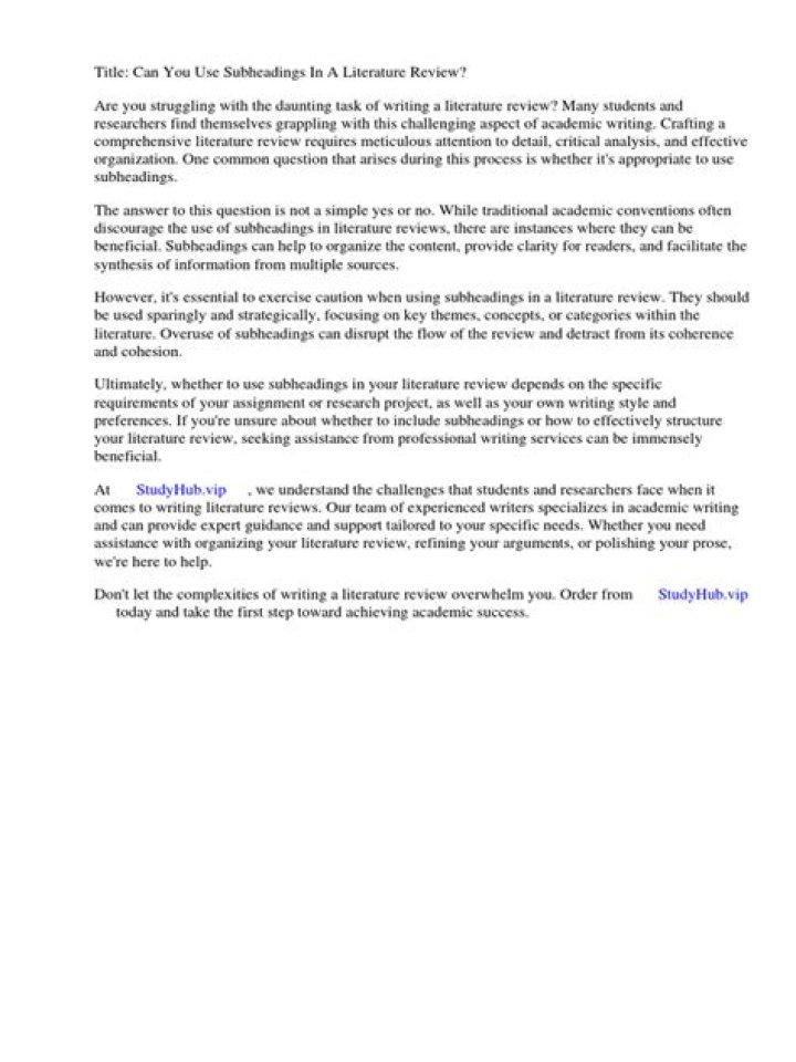 Can you use subheadings in a literature review?