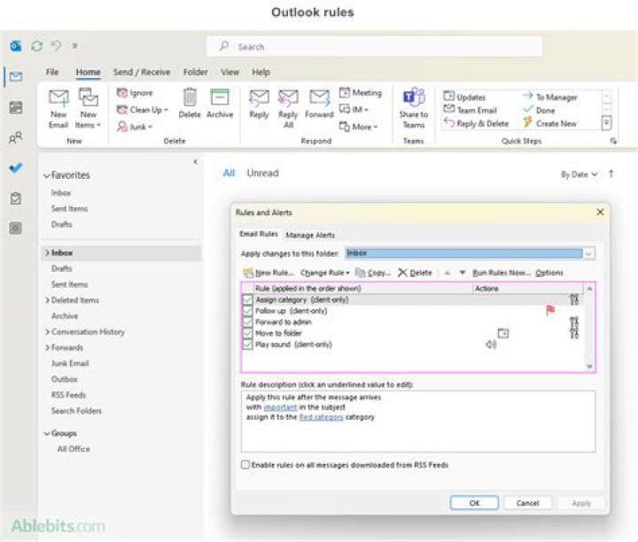 How to set rule outlook?