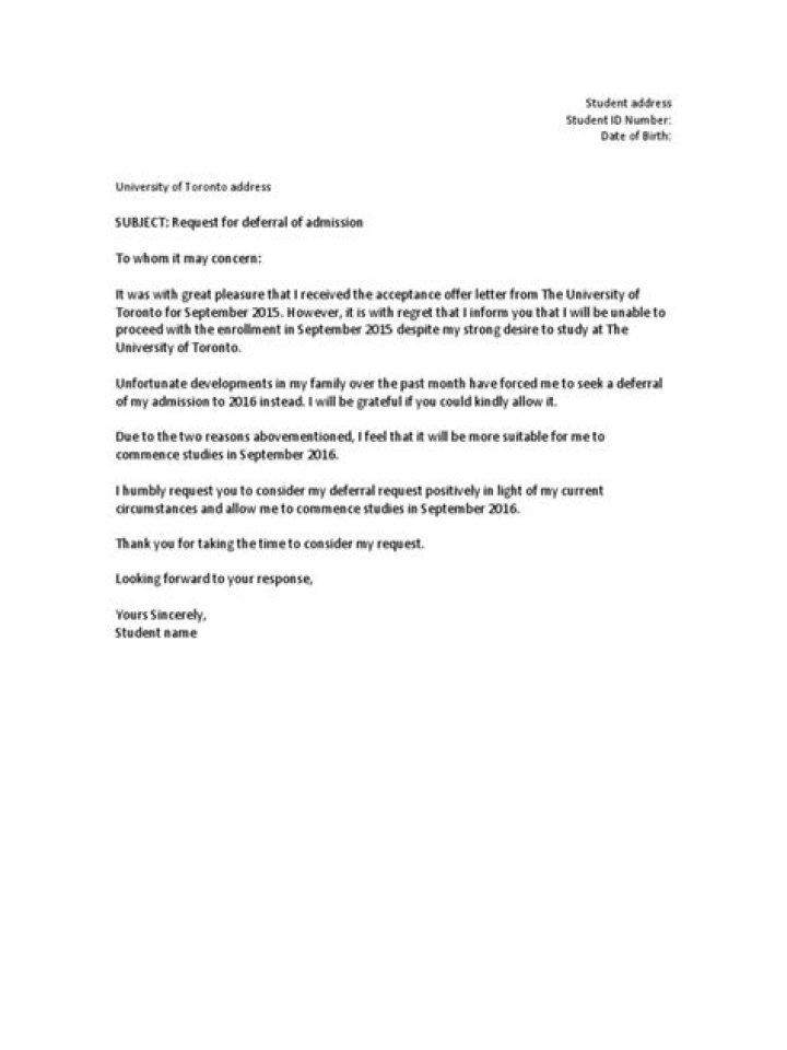 How to write a letter deferring admission?