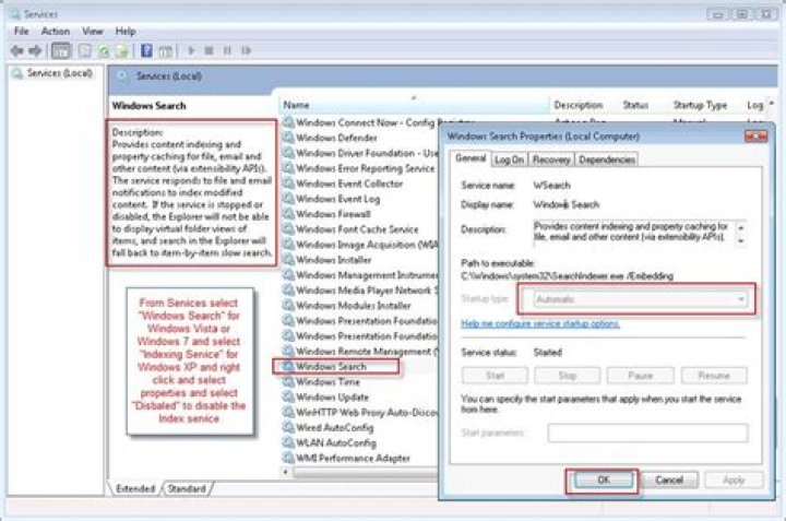 Where is windows indexing service?